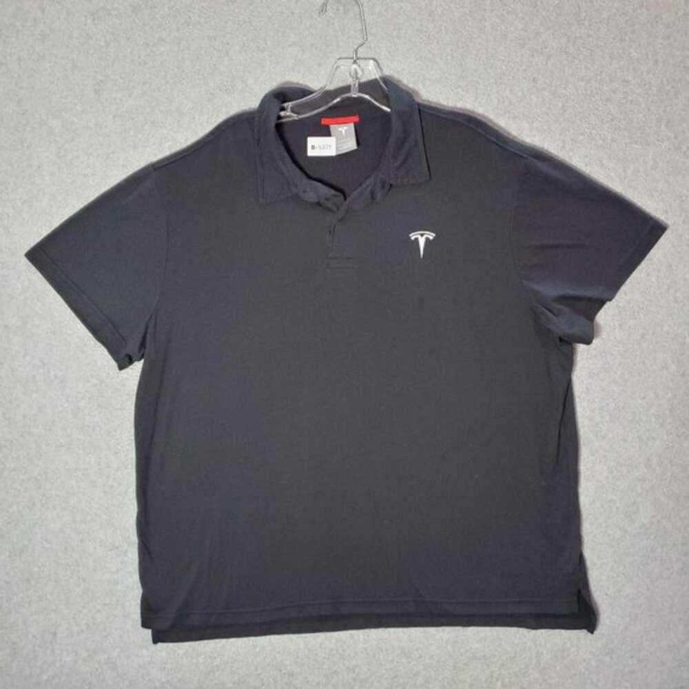 Tesla Men Polo Shirt 2XL Black Logo Embroidered Short Sleeve Collar‎